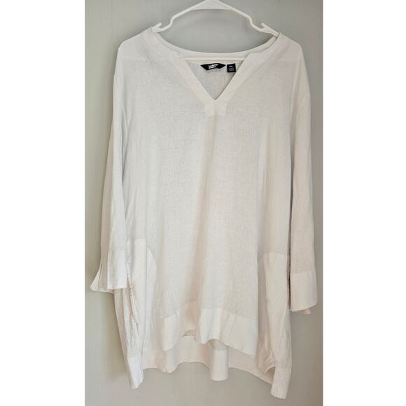 Lands End Linen Viscose Blend White Tunic Top Pockets, Split Hem New, Sz XXL - Picture 5 of 9